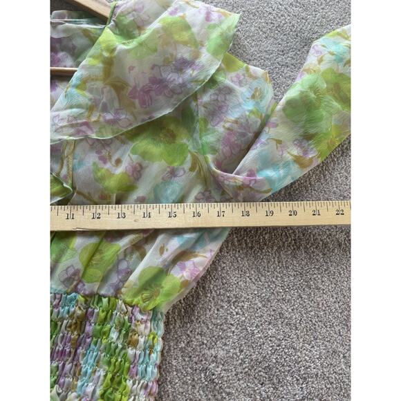 Vintage Y2K Fairy Top S Floral Pastel Crop Blouse Sheer Long Sleeve Boho Cottage - Picture 7 of 8